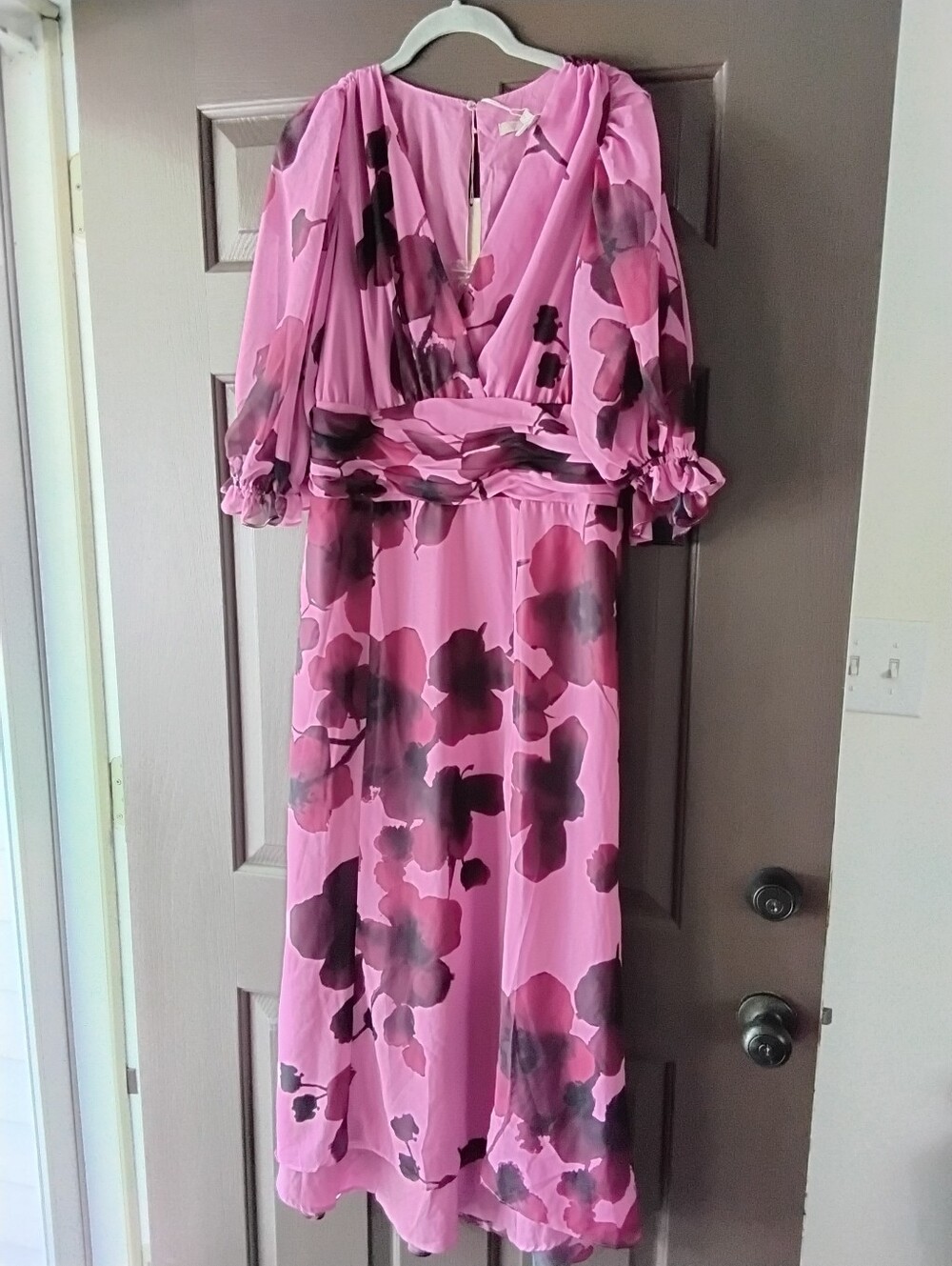 Hutch Pink Floral Chiffon Midi Dress Size 12